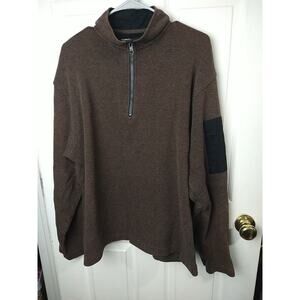 Orvis Men's L Brown 1/4 Zip Pullover Sleeve Zip Pocket Mock Neck